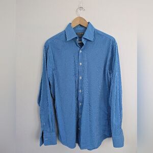 Peter Millar Men's M Medium Button Up Blue Gingham Long Sleeve Casual Shirt